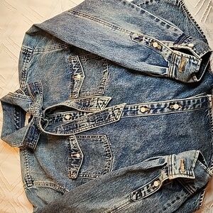 Denim Button-Up Shirt with Detached Tie Collar, Medium